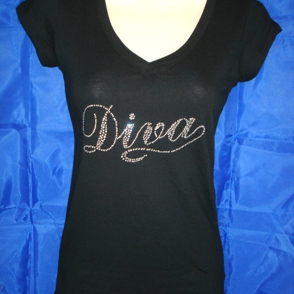 New w/ Tags Rhinestone Diva Black Fitted T-Shirt - Picture 5 of 5